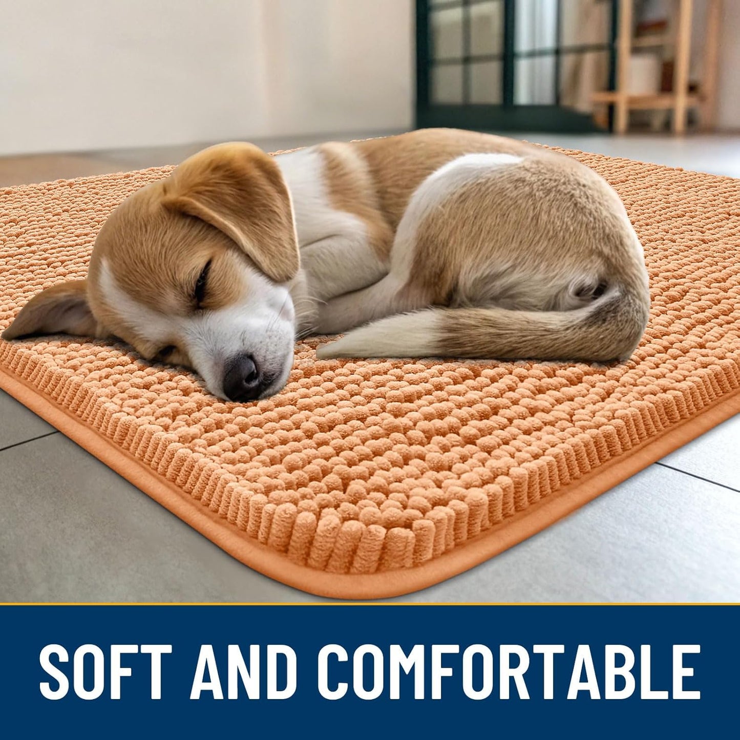 Smiry Dog Door Mat for Muddy Paws 24x16, Absorbs Moisture and Dirt Doormat, Non-Slip Washable Quick Dry Chenille Front Door Mat Indoor Entrance, Entryway Carpet for Inside Floor, Orange