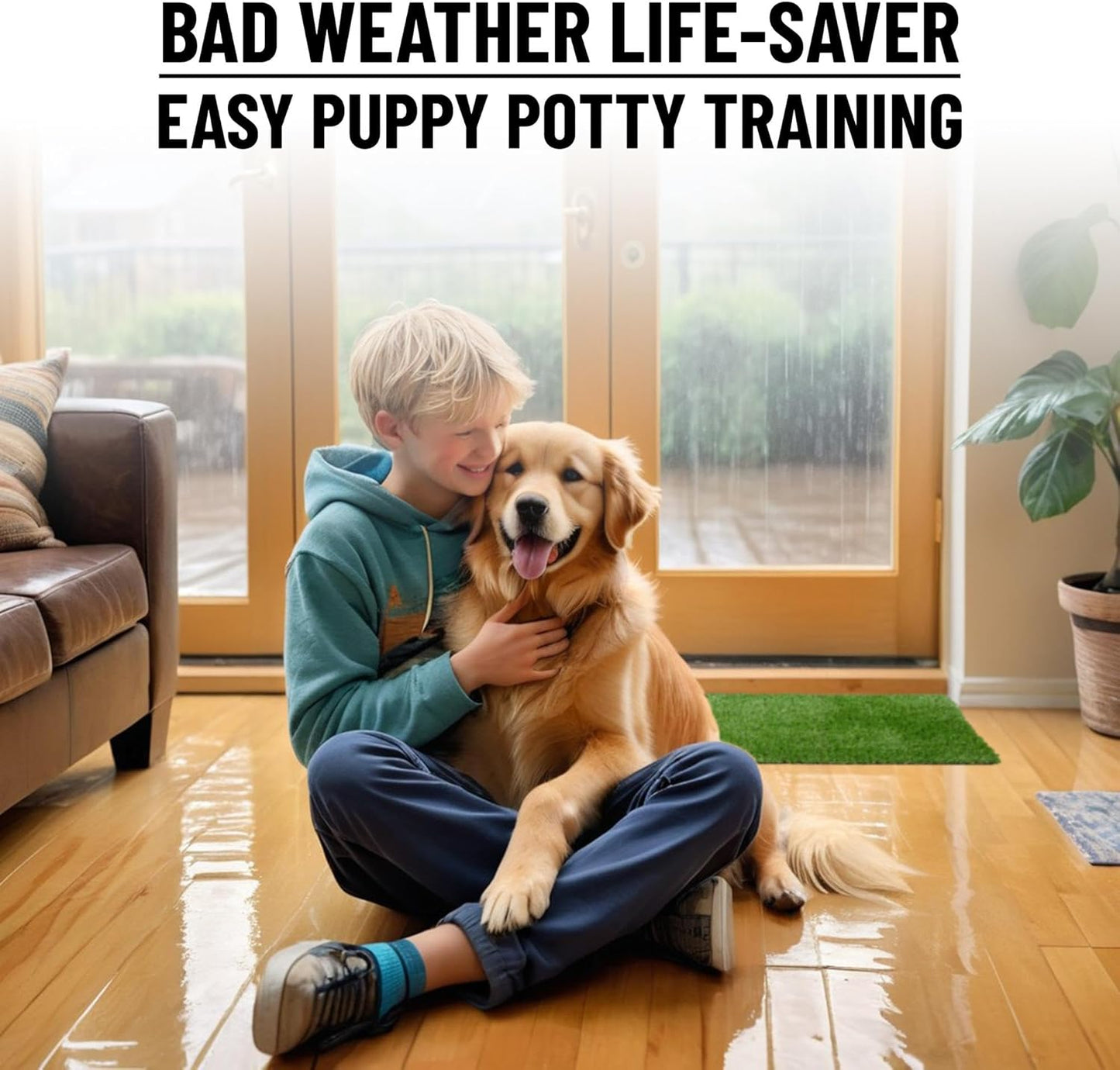 Ottomanson Artificial Grass Puppy Potty Training Pad, 2' x 2'7" Reusable Pee Pad for Small Pets and Dogs