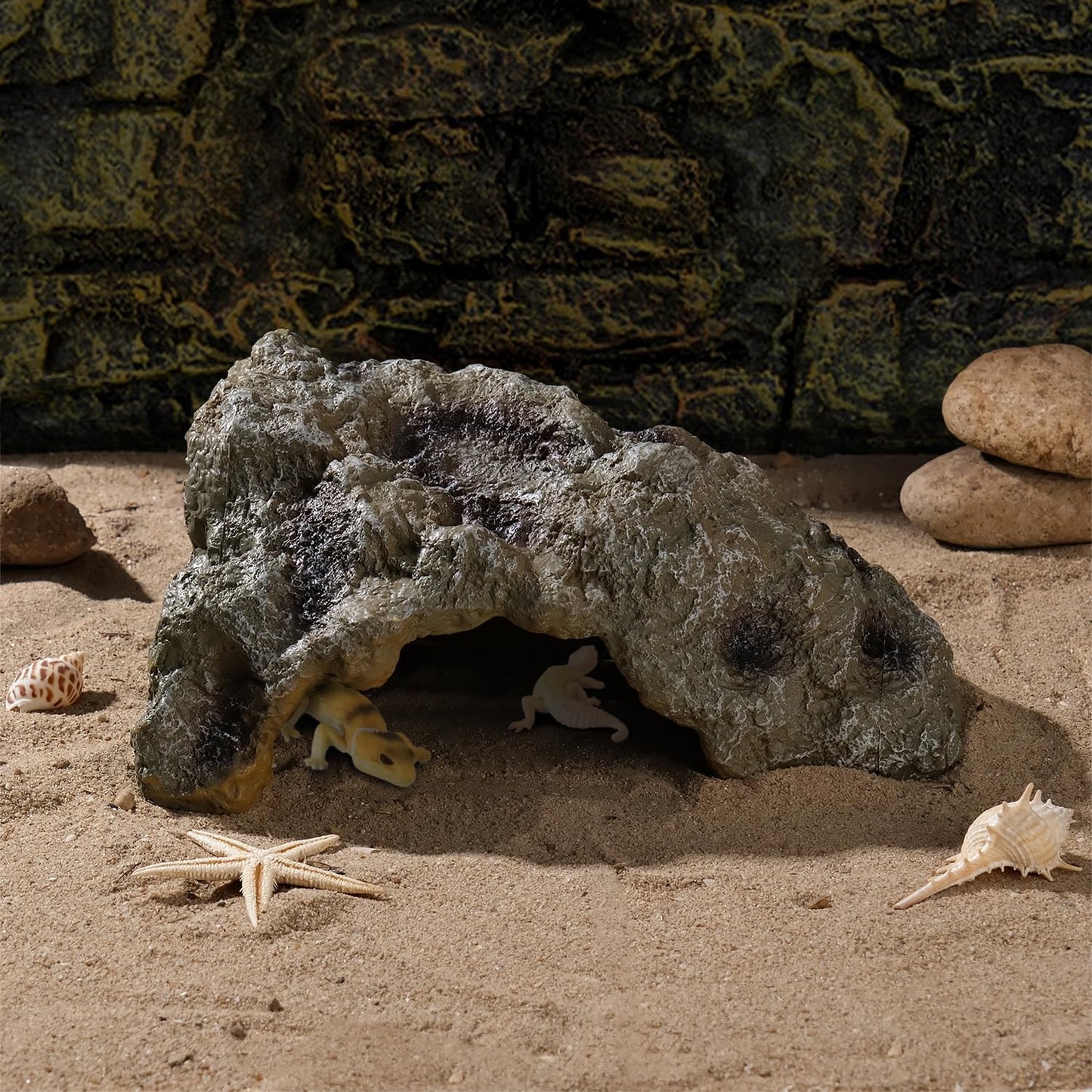 IBWell Resin Leopard Gecko Hide, True to Nature Reptile Rock for Bearded Dragon Hideout Snake Hides for Ball Pythons, Tortoise House Terrarium DÉCor - Large