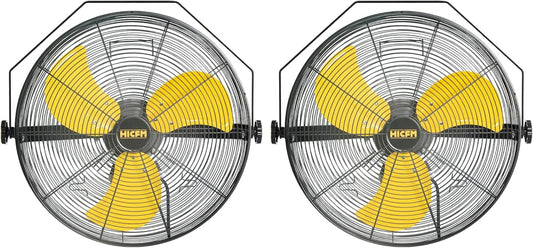 HiCFM 4600 CFM 18 inch High Velocity Wall Mounted Fan, TEAO Enclosure Motor, Safety Yellow Blade, 9 FT Cord, 180 Degree Tilting, 3 Speed Industrial Shop Fan for Patio, Garage Use - UL Listed, 2 Pack