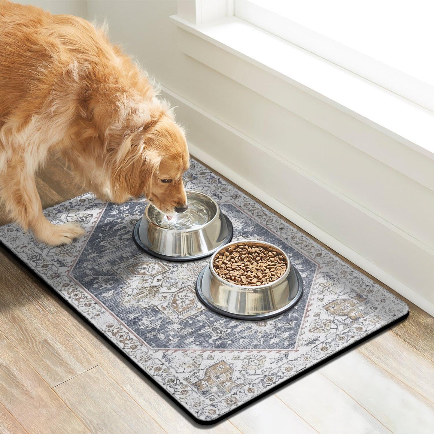 Dog Food Mats for Floors Absorbent, Pet Cat Food Mat - Non Slip Dog Bowl Mats for Food and Water, Eco-Friendly Boho Dog Placemats Feeding Mat Pet Supplies