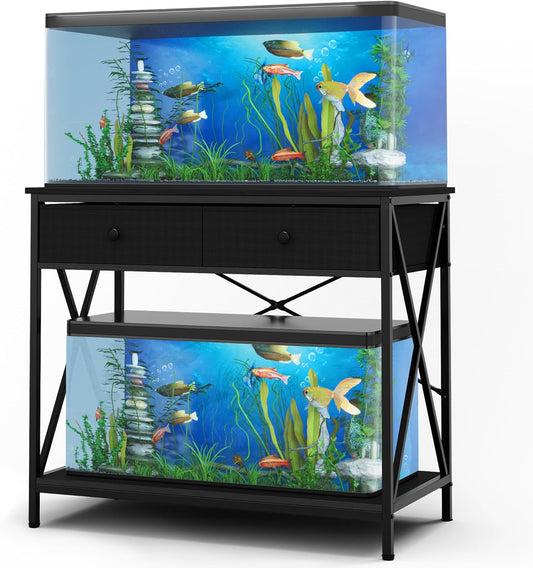 Fish Tank Stand 40 Gallon: Sturdy Aquarium Stand with Accessories Storage - Metal Fish Tank Table for 40-50 Gallon Reptile Breeder Turtle Terrarium - 35"X19.54" Weight Capacity 660 lbs