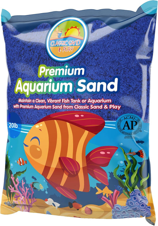 CLASSIC SAND & PLAY Natural Aquarium Sand for Freshwater and Saltwater Tanks, 20 lb. Bag, Improves Filter Life and Filtration Process, Pre-Washed Fine Sand, Blue