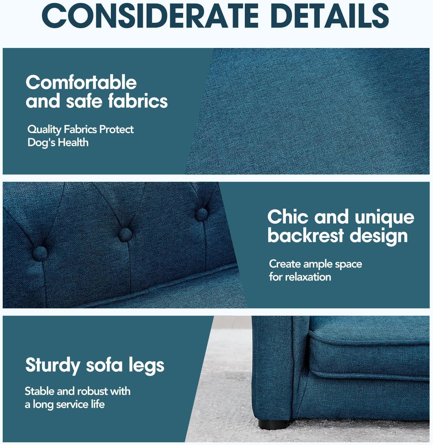 Dog Sofa Couch for Medium to Large Dogs, 31" Memory Foam Dog Couch with Washable Fabric, Removable Cushion, Sofa Bed for Medium and Large Dogs, Blue