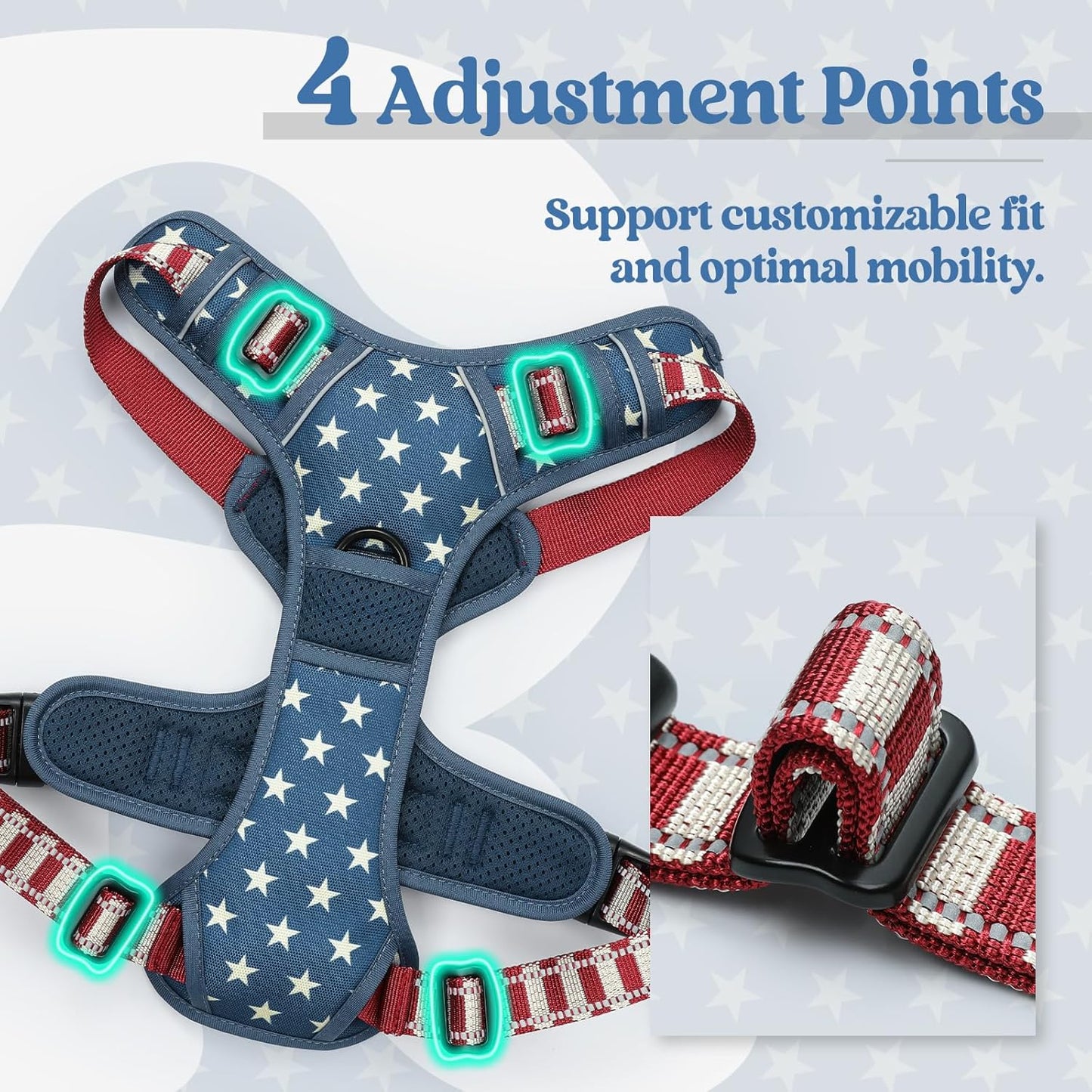 rabbitgoo Dog Harness No Pull with 2 Leash Clips, Adjustable Soft Padded, Reflective Oxford No Choke Pet Vest with Easy Control Handle for Large Dogs, Blue Star, S