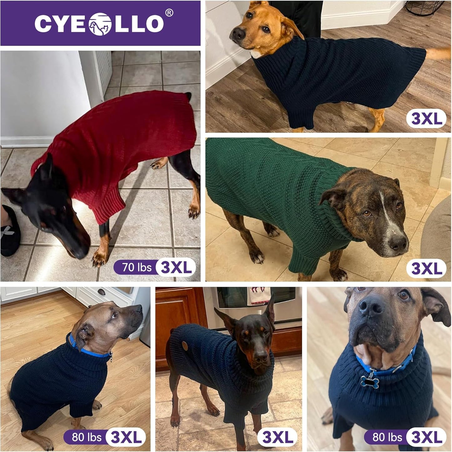 cyeollo Dog Sweater Pullover Turtleneck for Large Dogs, Classic Knitwear Fall Winter Cold Weather Pet Clothes Warm Pet Apparel Large Big Dog Sweaters, Royal Blue 3XL