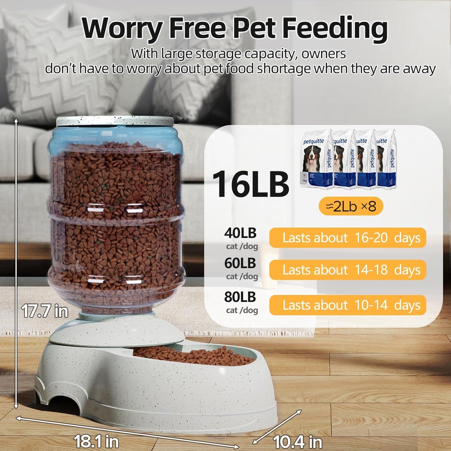 Kenond 3 Gallon Gravity Feeder, Automatic Dog Feeder, Dog Food Dispenser for Large Breed