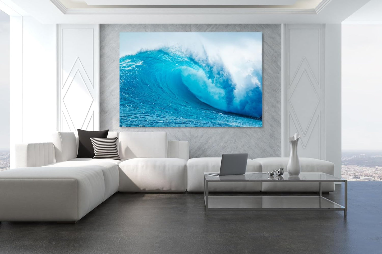 Nature Wall Art Prints - Ocean Forest Mountain Lake Canvas Landscapes - Small to Extra Large Living Room Bedroom Kitchen Bathroom Décor (Blue Ocean Wave, 16L" x 24W")