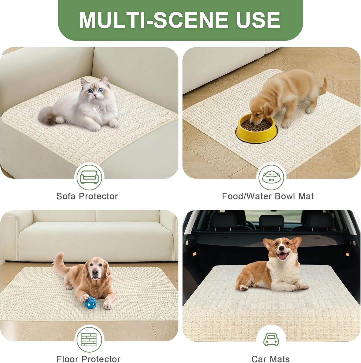 Washable Pee Pads for Dogs, 2 Pack Reusable Puppy Pads Dog Pads, Non-Slip Dog Pee Pads, Leakproof Pet Pee Pads Wee Wee Pads for Dogs. (Cream White, 24"x36"(Pack of 2))