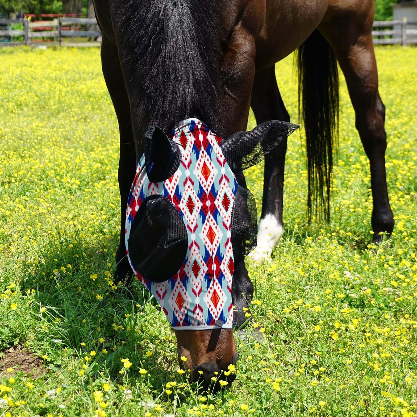 Harrison Howard Super Comfort Stretchy Fly Mask Large Eye Space with UV Protection Soft on Skin with Breathability Tribal Abstract XL Extra Full Size