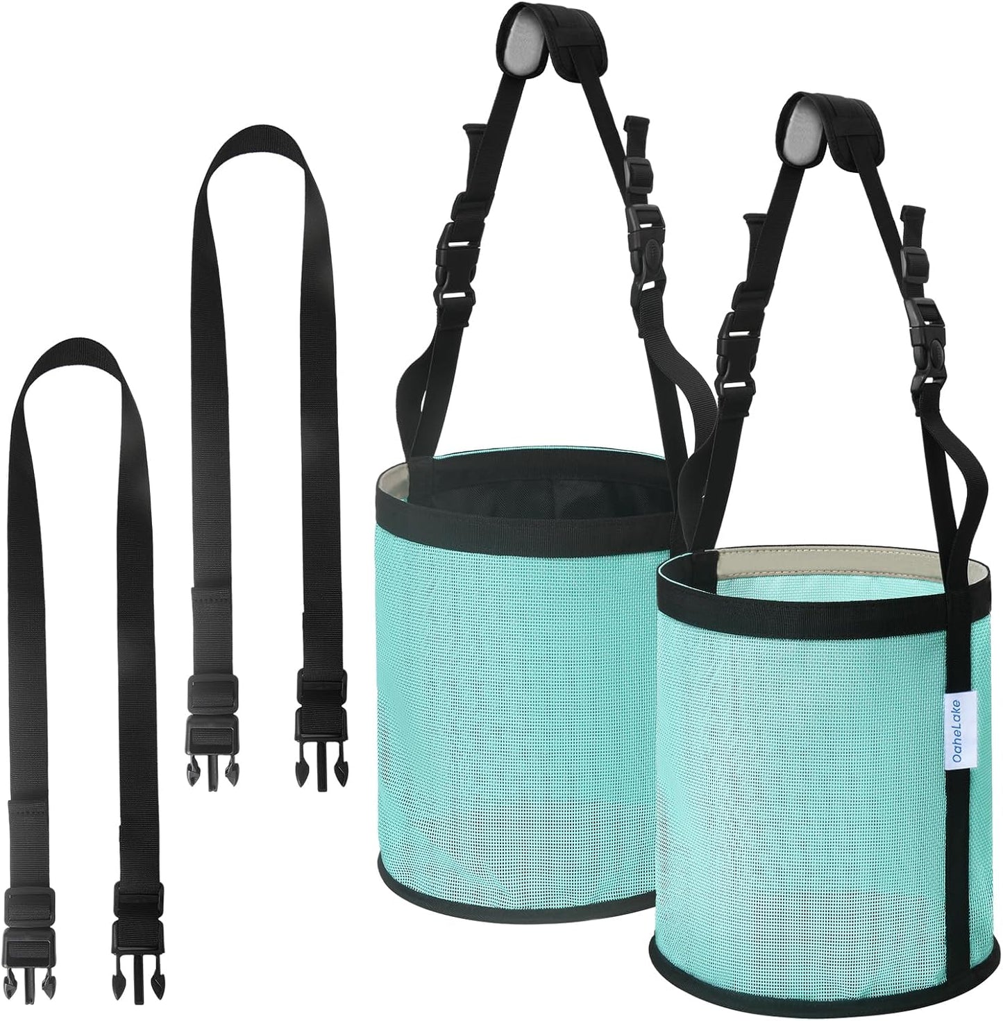 Horse Feed Bag 2 Pcs, Mesh Feed Bags for Horses, Muzzle Feedbag for Feeding Grain, Anti-Spill Design Feeder, Soft Neck Pad Nose Pad, Universal Fit (Mint, Pack of 2)