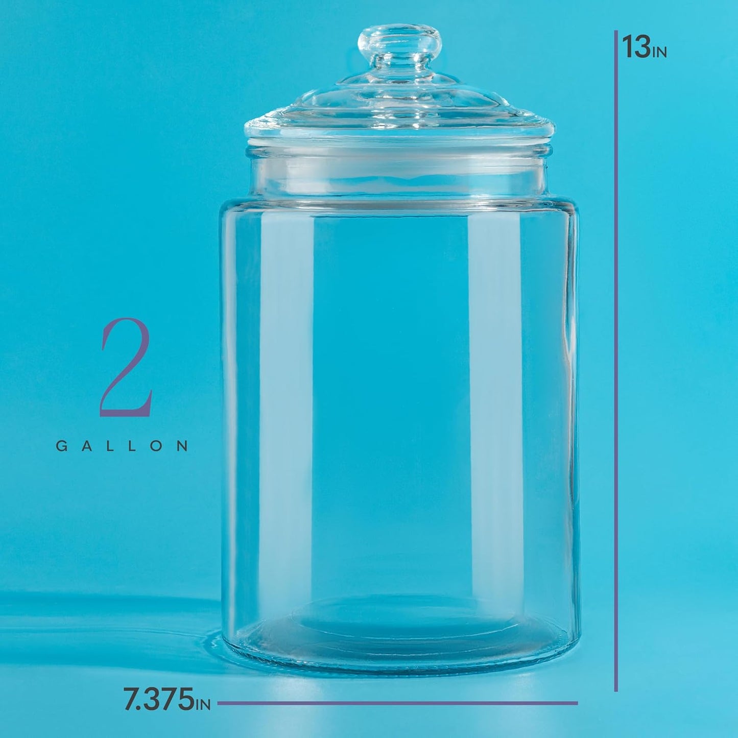 2-Gallon Tall Glass Cookie Jar with Airtight Lid – Large Kitchen Canister for Cookies, Sugar, Flour, and Dog Treats