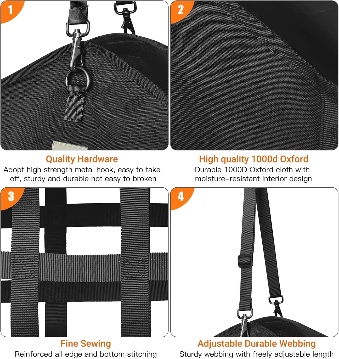 Hay Bags for Horses,Two-Sided Premium Oxford Slow Feed Hay Bags for Goats,Sheep,Donkey,Large Top Opening with Hook-and-Loop Seals,Easy to Hang with Adjustable Strap (Black, Large 1 Pack)