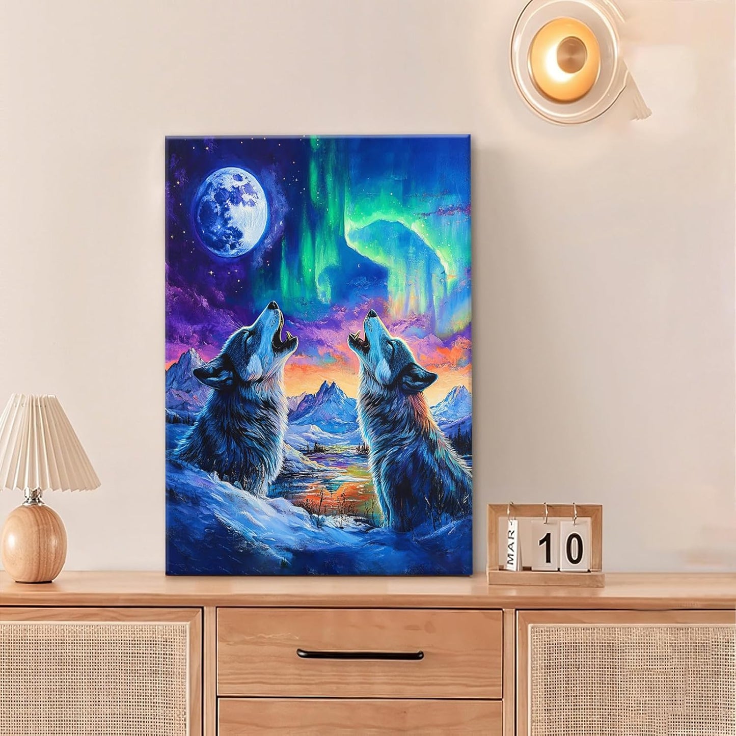 Wolf Wall Art Wolves Canvas Wall Decor Prints Framed Painting Aurora Pictures Gifts Artwork for Bathroom Bedroom Living Dining 16"x24"