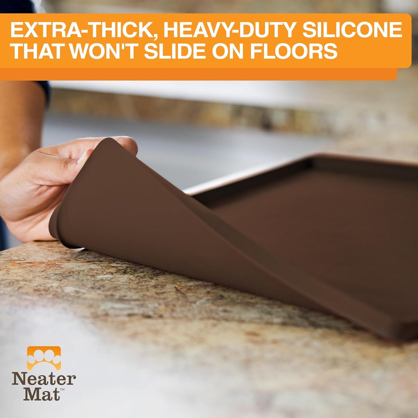 Neater Pet Brands Neater Mat Pet Mats for Food and Water, Cat & Dog Bowl Mat Waterproof Silicone, Feeding Tray, Dog Food Mats for Floors, Placemat w/Raised Edge for Under Bowls, 19” x 12”, Brown