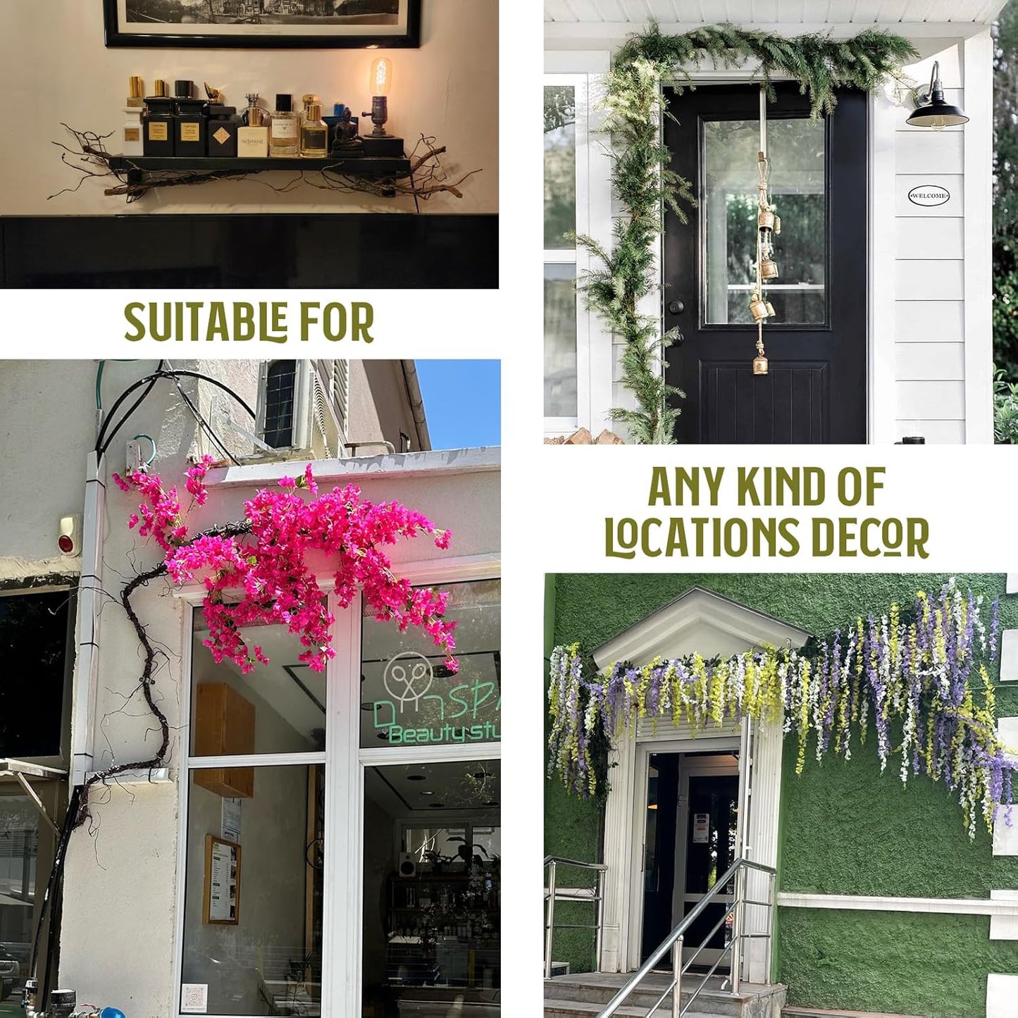 118" Flexible Large Artificial Fake Reptile Plants Tree Branches Twigs Cherry Blossom Liana Wall Hanging Wreath Trunk Stick Vines Garland Wedding Garden X'Mas Halloween Jungle Decoration