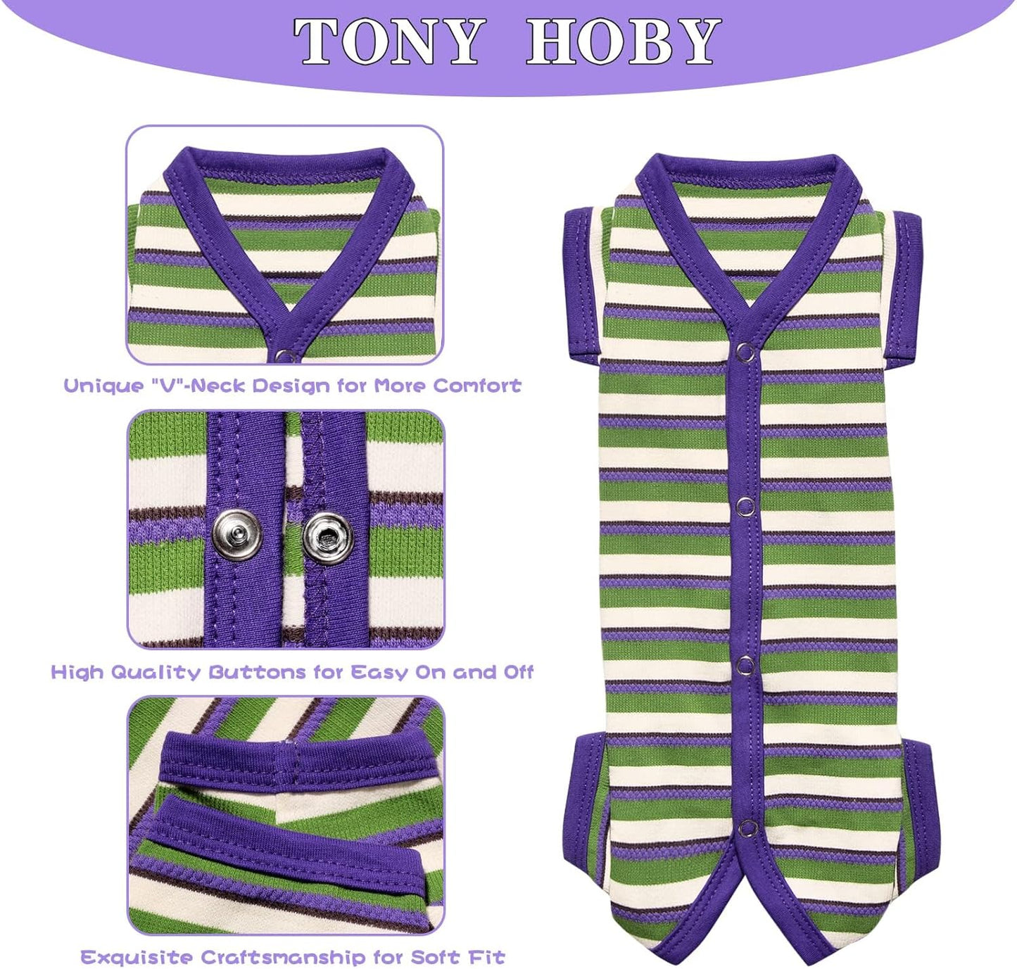 TONY HOBY Dog Pajamas, Knitted Dog Jumpsuit Shirt in Cold Weather, Dogs Surgical Recovery Suit for Small Medium Dogs (Purple&Green, Boy, XL)