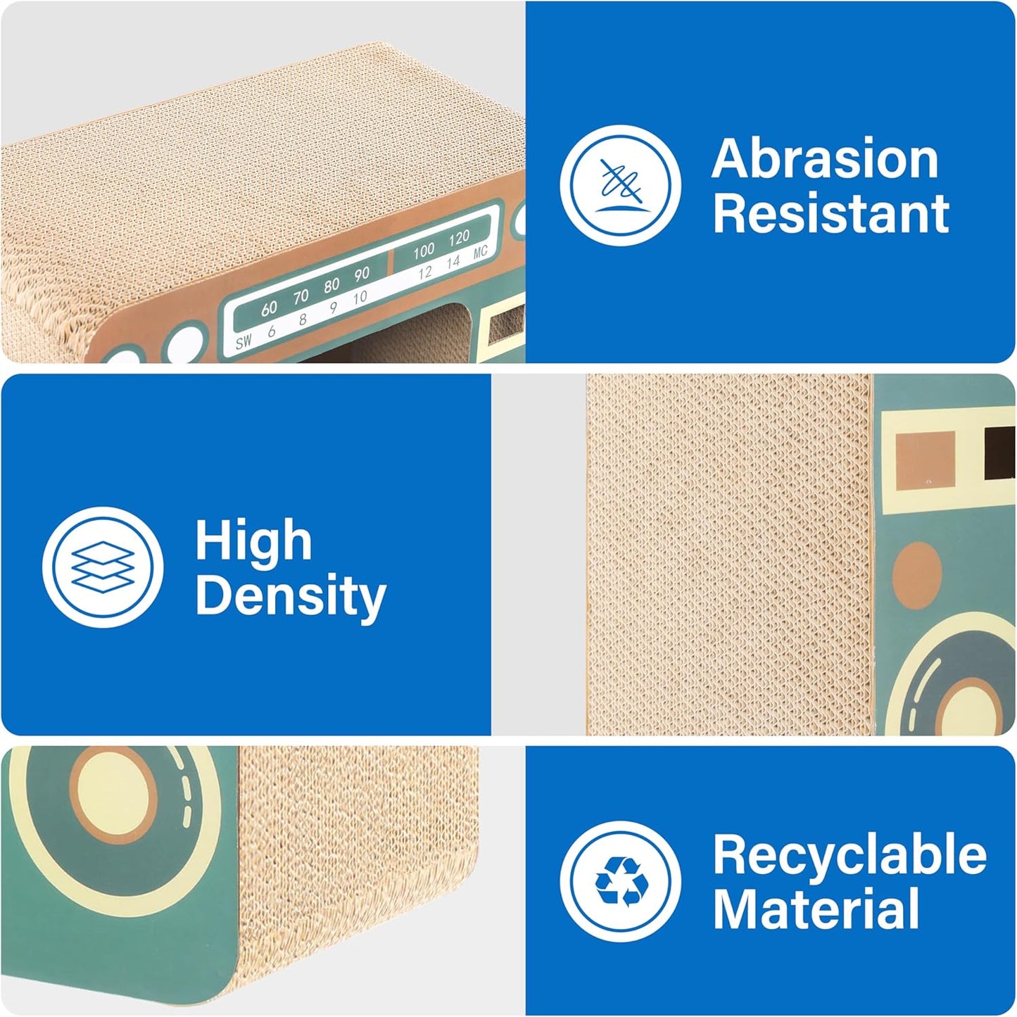 Radio Cat Scratcher Cardboard Lounge Bed - Durable Pads Prevent Furniture Damage - Cat Scratchers & Play House for Indoor Cats - Corrugated Scratcher Box Toy for Cat Birthday