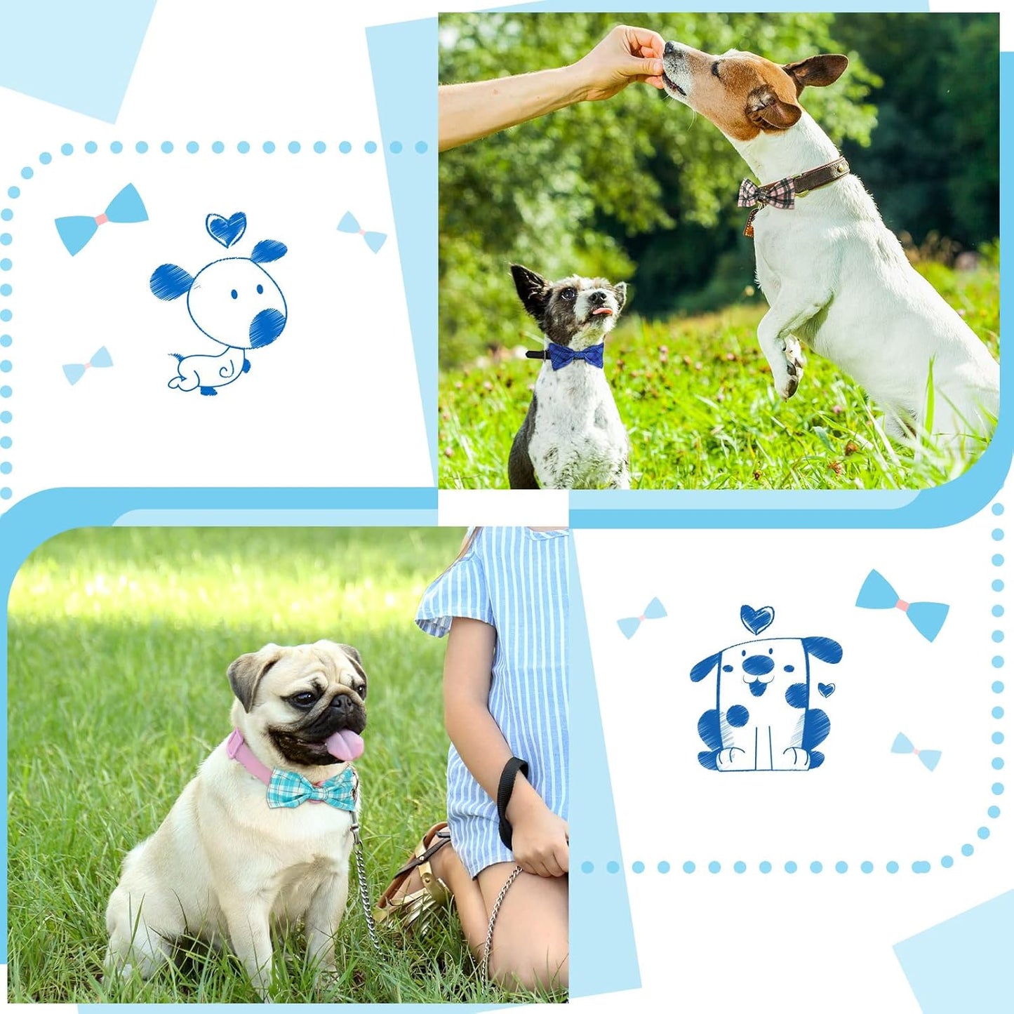 16 Pieces Dog Bow Ties Slide Hawaiian Styles Dog Collar Attachment Bows with Rubber Bands Dog Bow Ties for Large Dogs Spring Summer Grooming Independence Day(Classic Style)