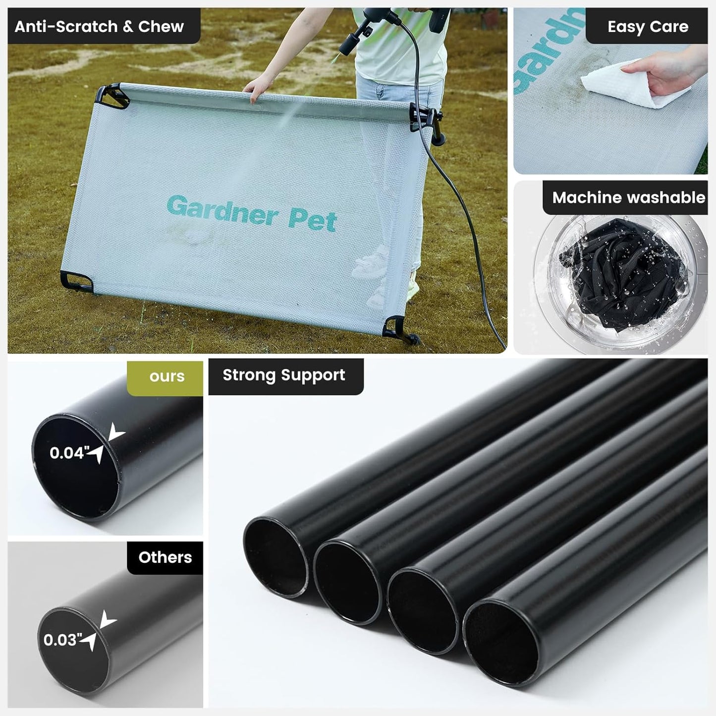 Gardner Pet Elevated Dog Bed for Small Dog, Outdoor Raised Bed Waterproof Portable Cooling Pet Cot Hammock Bed with 3-Sided Guardrail, Breathable Mesh, Grey, 35 Inches