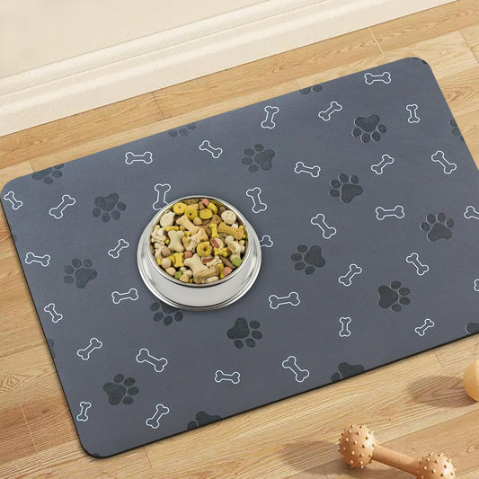 Pet Cat Dog Food Mat Non Slip Mat for Dog Water Bowl Mat Quick Dry Absorbent Cat Feeding Mat, 32 * 17 in, Dark Grey