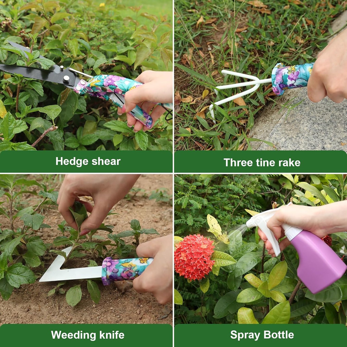 Gardening Tool Set 10-Piece, Heavy Duty Garden Tool Set with Purple Floral Tote Bag and Gift Box, Gardening Tools Kit with Ergonomic Non-Slip Handle, Ideal Gardening Gifts for Women Mom