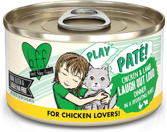 Weruva B.F.F. Play - Best Feline Friend Paté Lovers, Aw Yeah!, Chicken & Lamb Laugh Out Loud with Chicken & Lamb, 2.8oz Can (Pack of 12)