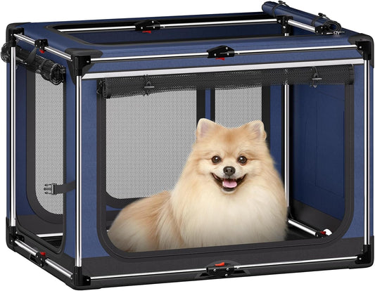 Collapsible Dog Crate: 26 Inch Foldable Soft Sided Dog Crate for Small Dogs, Portable Dog Travel Kennel with Soft Mat for Indoors & Outdoors, Blue (26" L x 18" W x 18" H)