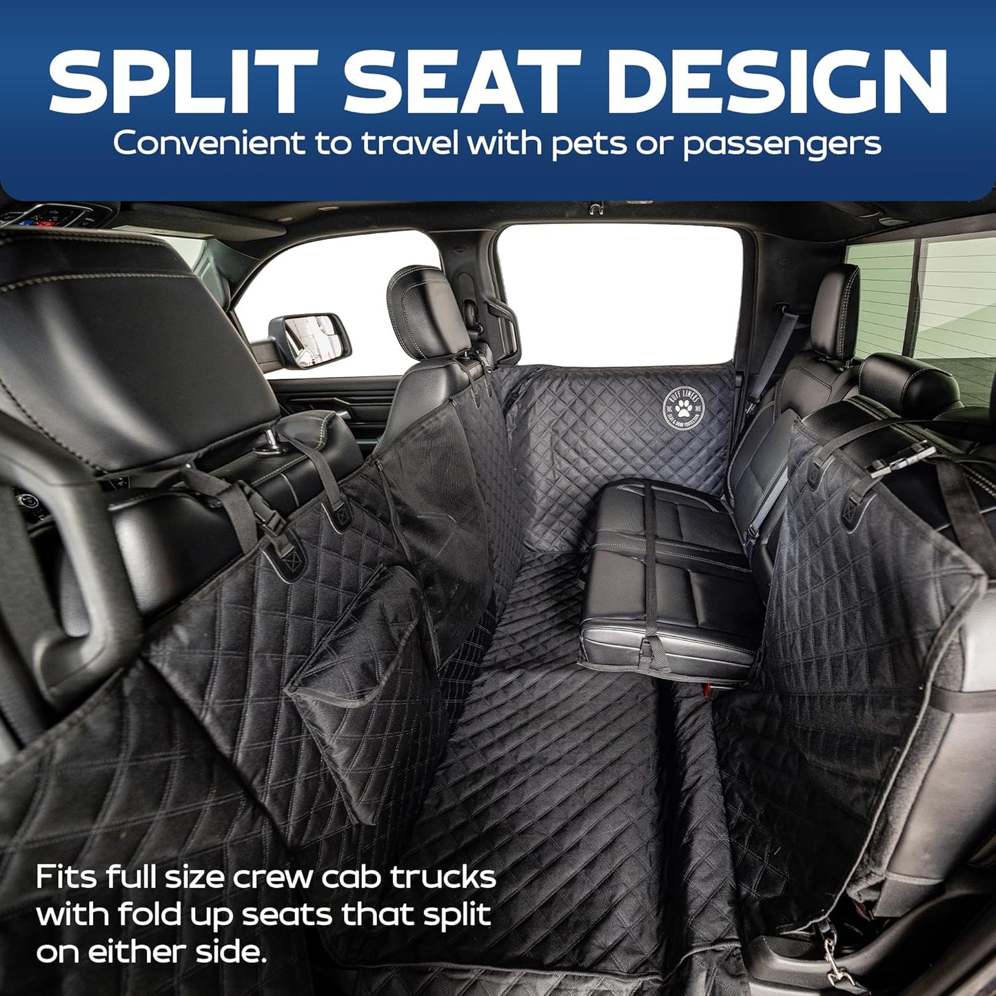 XL Floor Cover with Door Protection, 2025 Black – As Seen on Shark Tank – Fits Full‑Size Crew Cab Trucks with Fold‑Up Seats, Waterproof & Machine Washable – Sturdy XL Dog Hammock for Truck