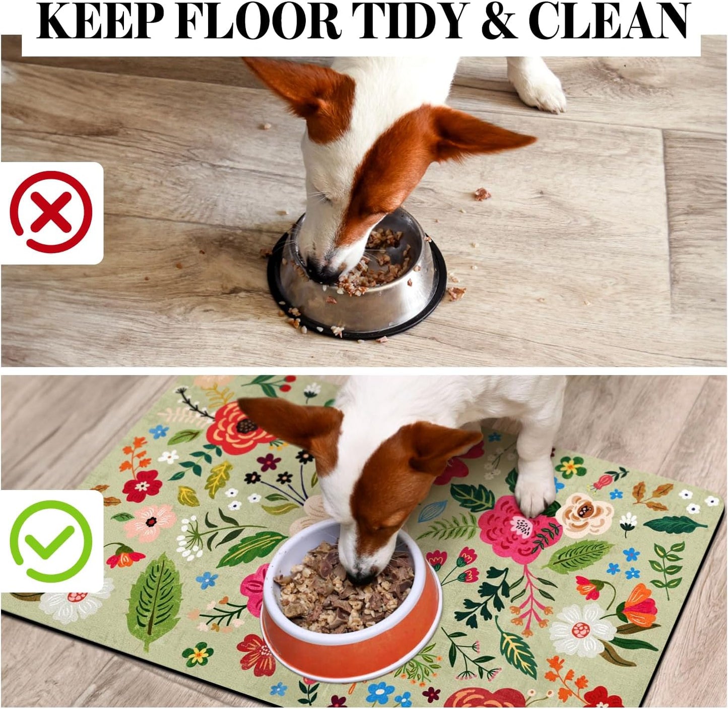 Eco-Friendly Pet Supplies: Absorbent Quick Dry Cat & Dog Food Mat, 24"x32"