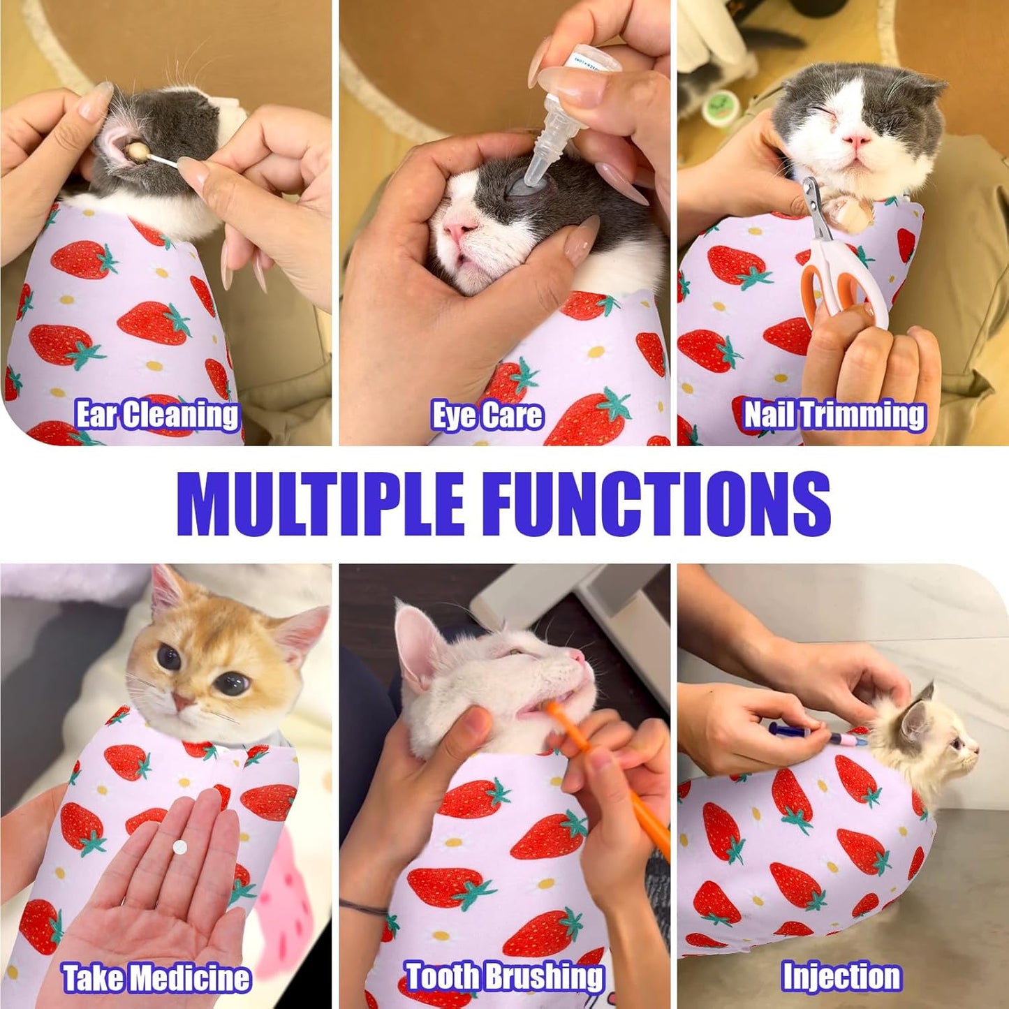 XANGNIER Cat Wrap for Grooming,Cat Restraint Wrap for Cutting Nails,Fabric Burrito Wrap for Nail Clipping, Anti-Scratch, Anti-Escape,Multifunctional Swaddle Wrap Pet Tool (20.8 x 20.8 Inch)