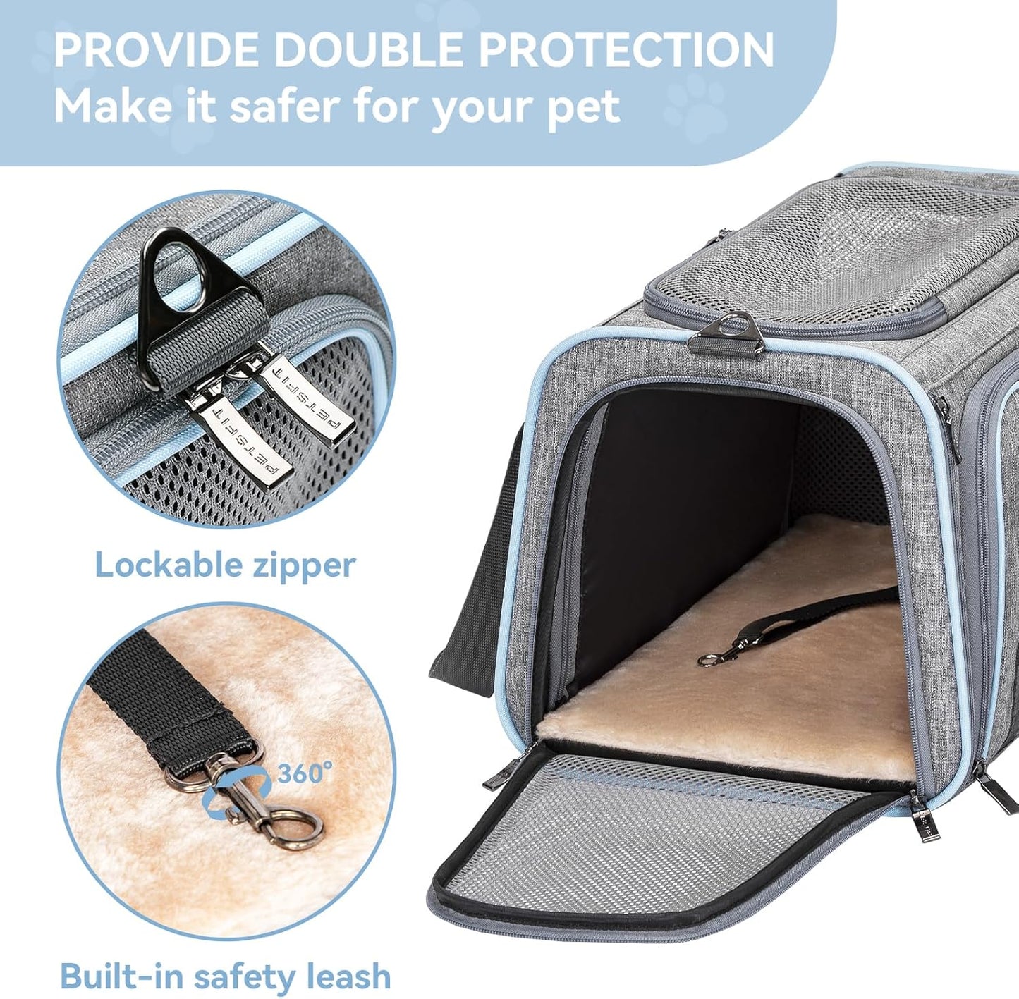 Petsfit Expandable Small Cat Carriers Dog Carrier, Airline Approved Soft-Sided Portable Washable Pet Travel Carrier with Two Extension Up to 9LB