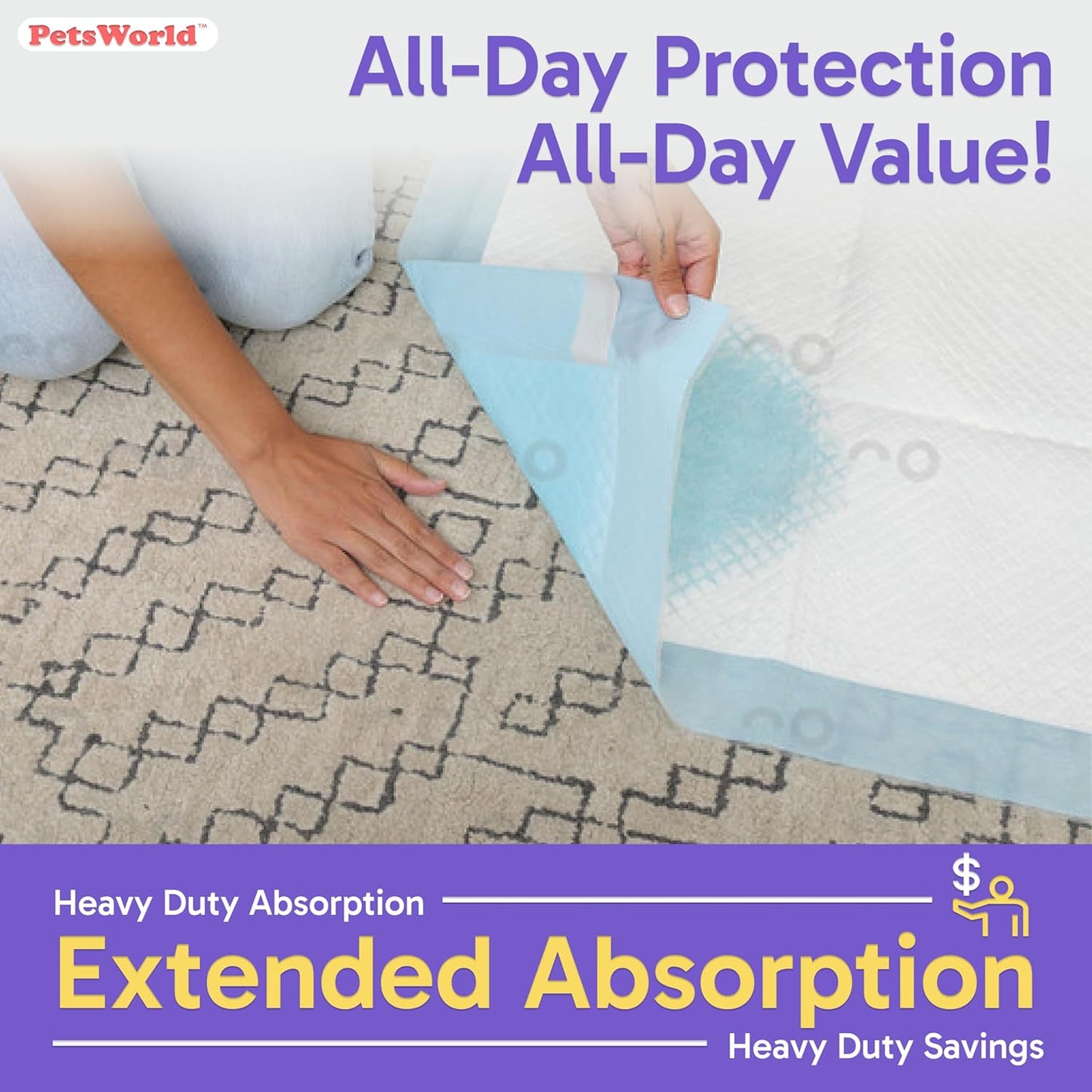 PETSWORLD Enormous Dog Training & Potty Pads, 37x54 inch - Tear Resistant with Strong Leak-Proof Backing, Optional Adhesive Tape, 25 Count