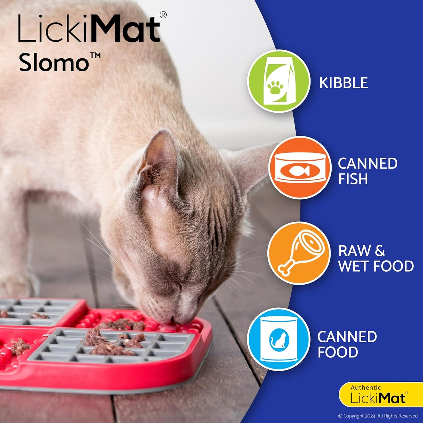 LickiMat Slomo, Cat Slow Feeder Lick Mat, Boredom Anxiety Reducer; Perfect for Food, Treats, Yogurt, or Peanut Butter. Fun Alternative to a Slow Feed Cat Bowl or Dish, Red