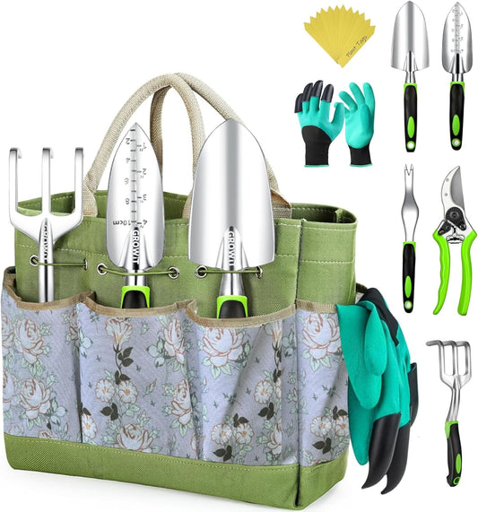 Heavy Duty Garden Tools 22 Pieces Floral Set - Rust Proof, Non-Slip, Durable Gardening Supplies - Ergonomic Hand Tools - Ideal Gardening Gifts for Women, Men Mom, Dad