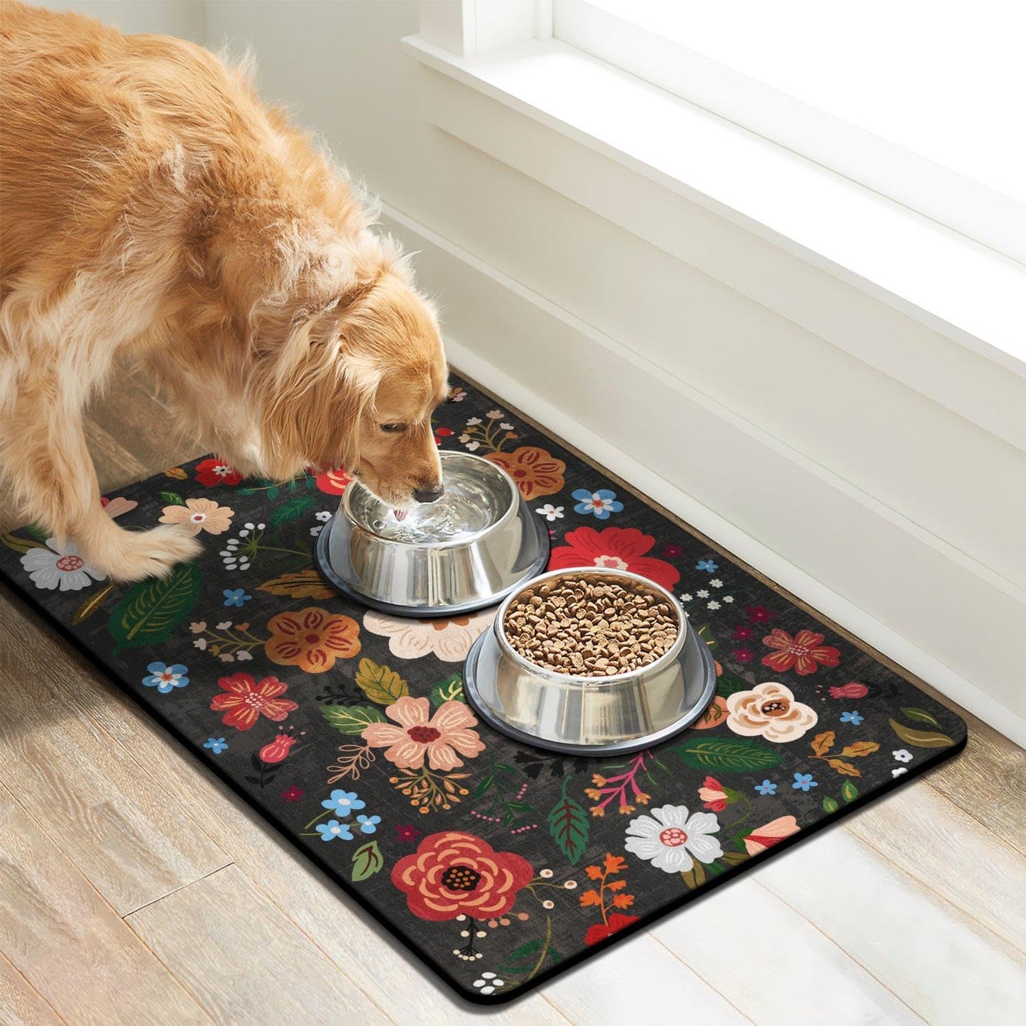 Eco-Friendly Pet Supplies: Absorbent Quick Dry Cat & Dog Food Mat, 24"x32"