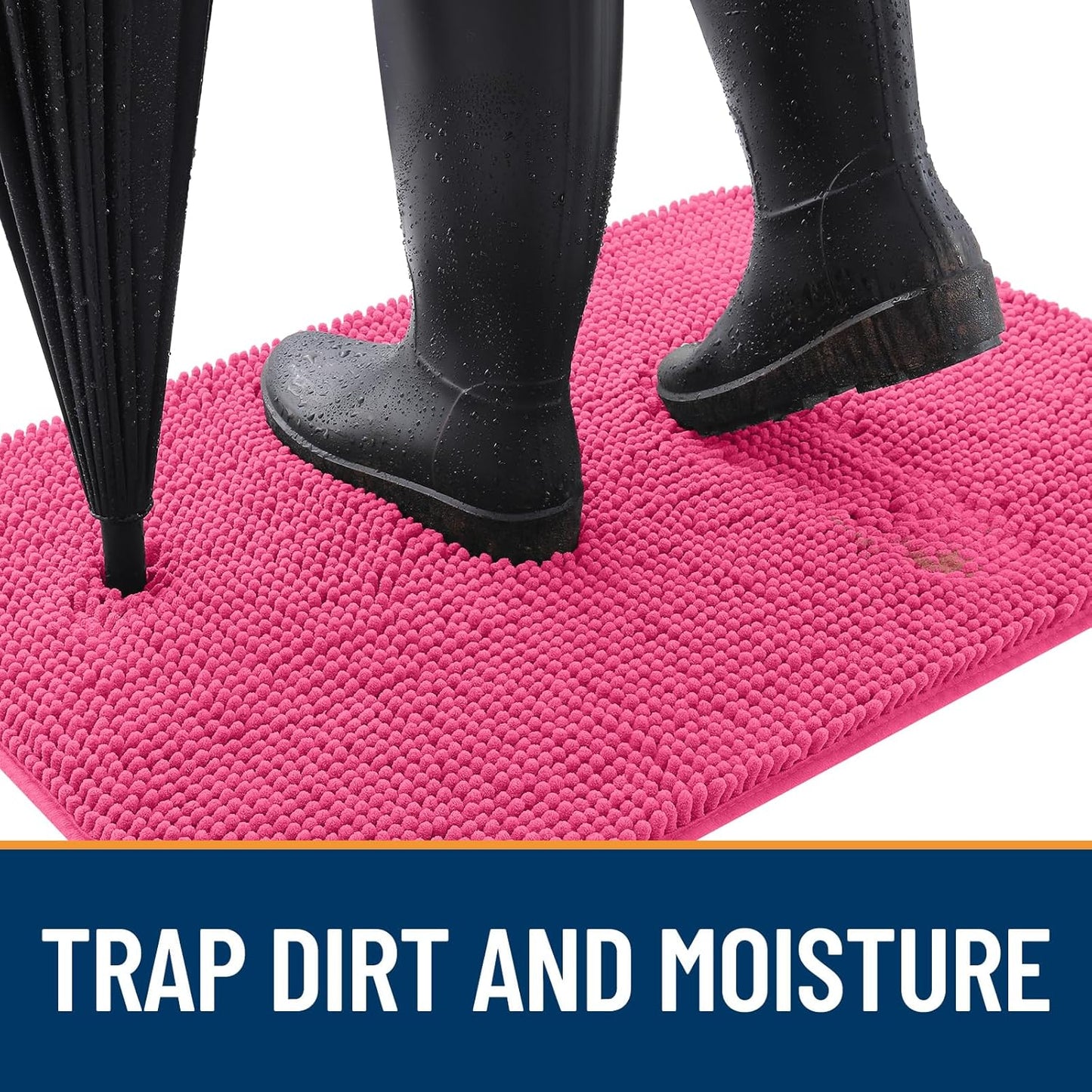 OLANLY Dog Door Mat for Muddy Paws 59x24, Absorbs Moisture and Dirt, Absorbent Non-Slip Washable Doormat, Quick Dry Chenille Mud Mat for Dogs, Entry Indoor Entryway Carpet for Inside Floor, Hot Pink