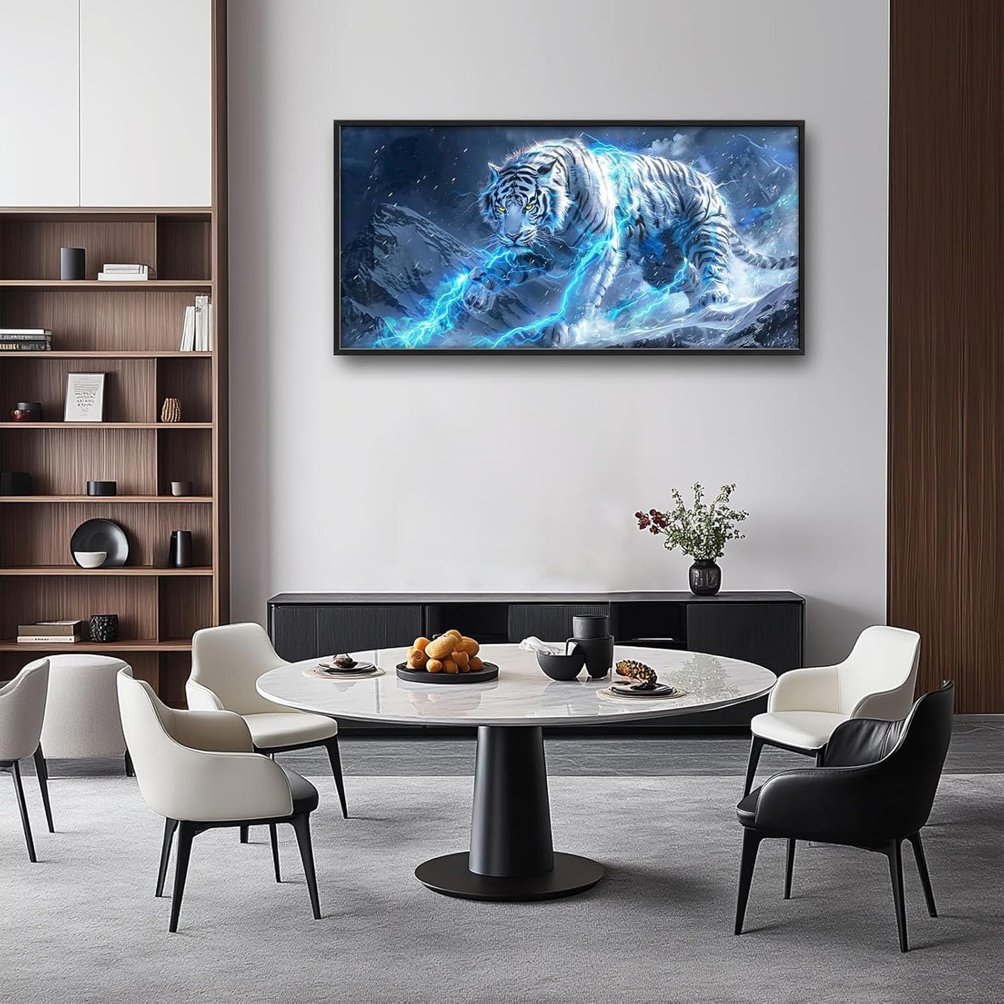 Quorin White Tiger Large Wall Art Wild Animal Pictures Lightning Tiger Wall Decor Snowy Mountain Canvas Print Painting Artwork for Bathroom Living Room Bedroom 60L x 30W