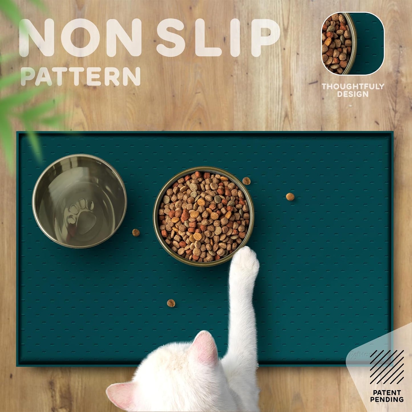 Dog Food Mat - 24x15 Raised Edges Dogs Mat for Food and Water Prevent Spill, Waterproof Cat Food Mats Protect Floors, Easy Clean Dog Bowl Mats for Food and Water, Silicone Pet Feeding Placemats