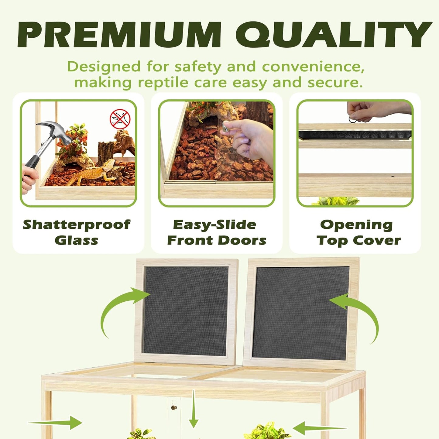 Prolee Tempered Glass Bearded Dragon Tank 37 Gallon, Lizard Tank, Reptile Tank with Metal Mesh Roof Door, Snake Tank with Lock Design, 32" Long, Oak