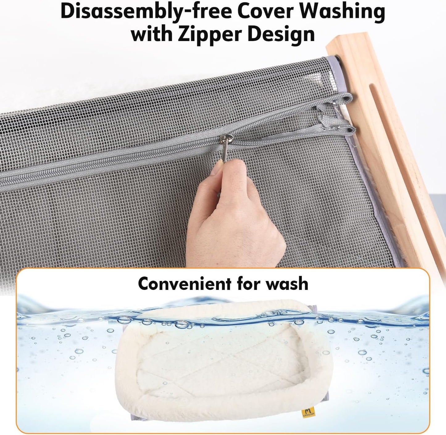 AMOSIJOY Cat Sill Window Perch Sturdy Hammock Seat with Cushion Bed Cover, Wood & Metal Frame for Large Cats, Easy to Adjust Windowsill, Bedside, Drawer and Cabinet (L)