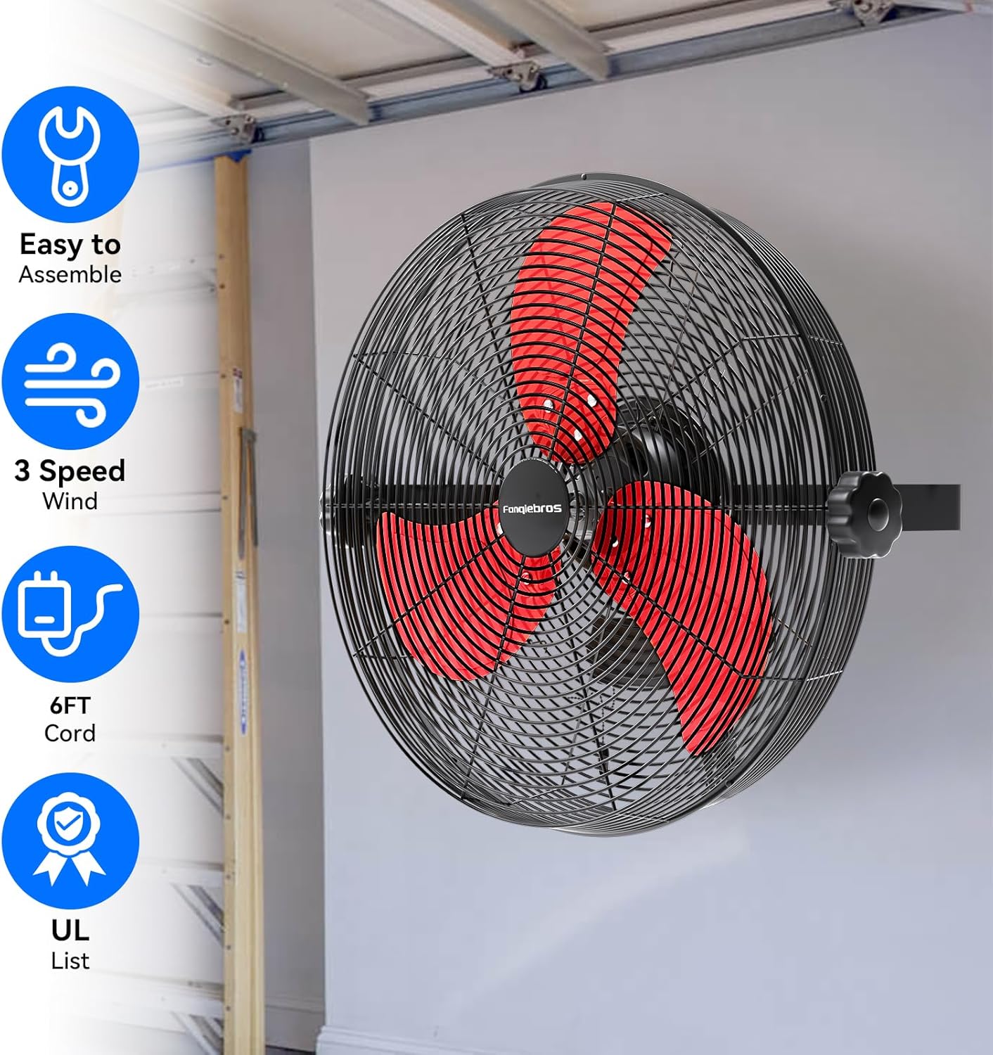 4580 CFM 18 inch High Velocity Wall Mounted Fan, 3-Speed Metal Fan with Sealed Motor, 360 Degree Tliting Heavy Duty Wall Fan for Patio, Barn, Garage, and Gazebo - UL listed