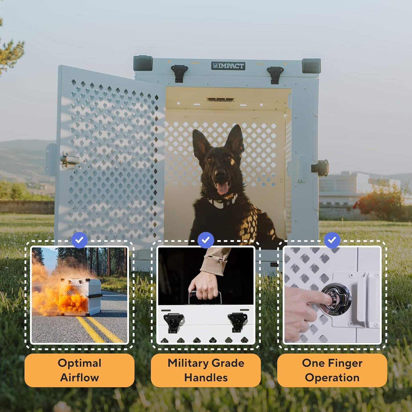 Impact Collapsible Dog Crate - Foldable Hard Crate for Large Dogs - Heavy Duty Travel Kennel with Powder-Coated Aluminum - Quick Setup for Indoor & Outdoor (Black, 40" (40.5" L x 23" W x 29" H))