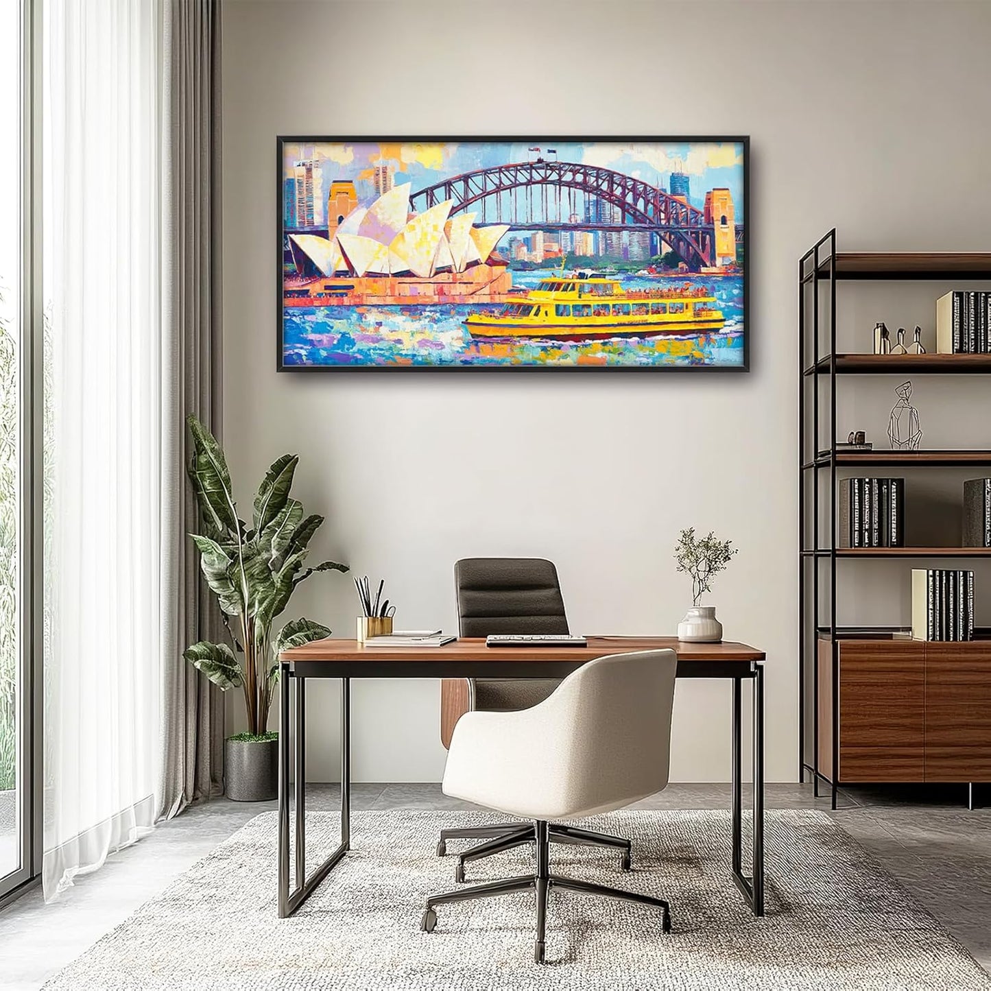 Extra Large Sydney Opera House Framed Wall Art for Living Room,Oversized Abstract Harbour Bridge Cityscape Pictures Wall Decor,Canvas Print Painting Modern Artwork Bedroom Office Bathroom 60L" x 30W"
