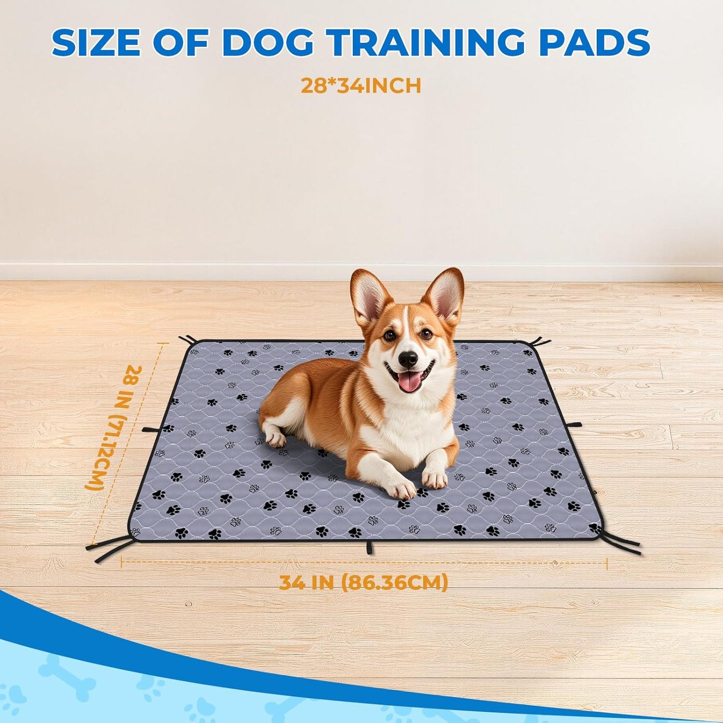 Fostanfly Washable Pee Pads for Dogs, 2 Pack 28''x34'' Large Ultra-Absorbent and Leak-Proof Non-Slip Reusable Potty Training Pads for Dogs, Puppy and Cats of Add 8 Lanyards