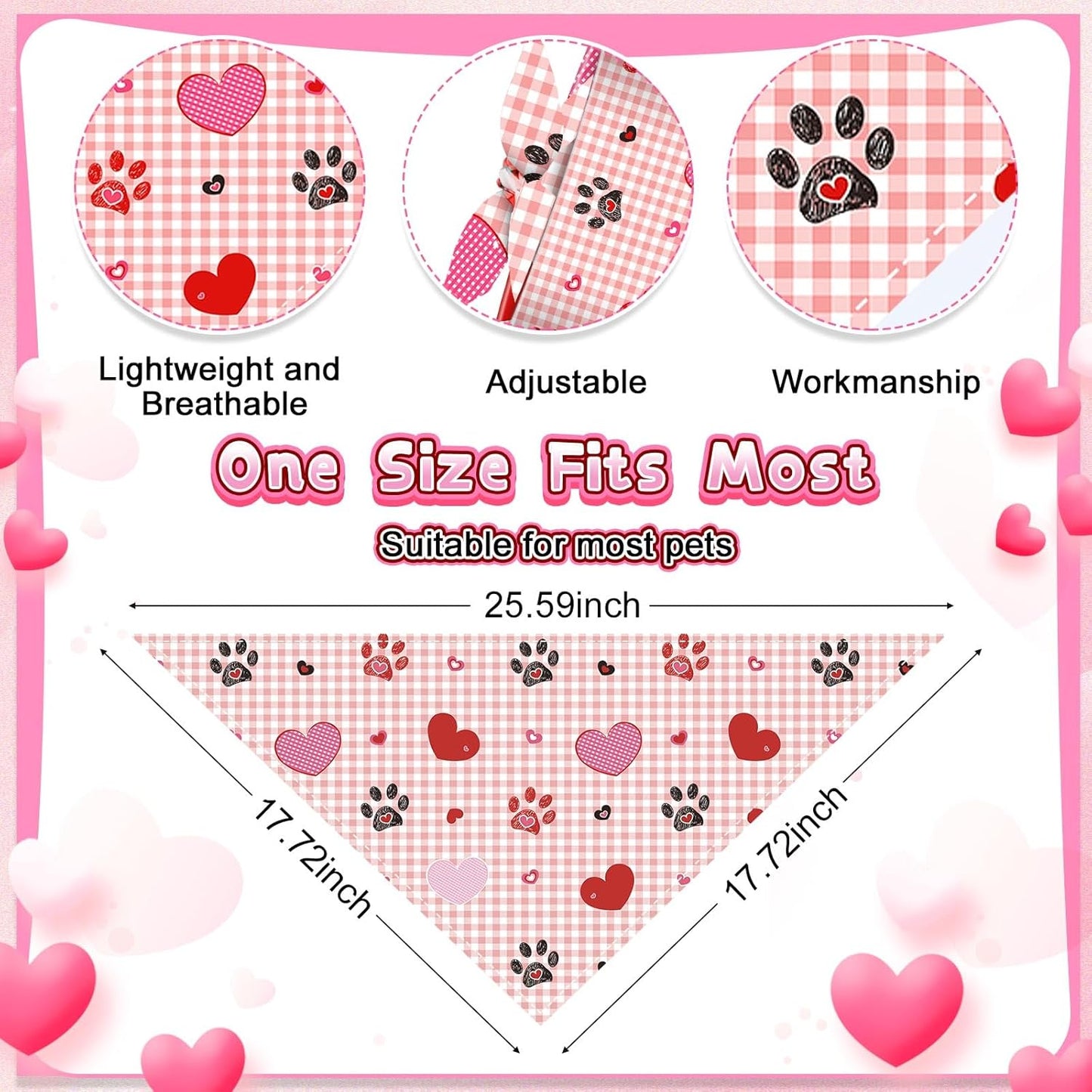 Reginary 72 Packs Valentine‘s Day Dog Bandanas Heart Adjustable Pet Bandanas Triangle Scarf Dog Bibs for Pet Costume Accessories (Heart)