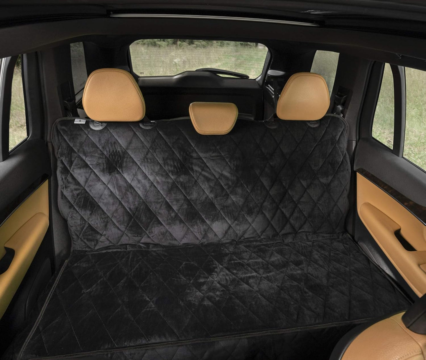 Plush Paws Products Velvet Rear Car Seat Protector w/o Hammock | Washable & Waterproof Back Seat Dog Cover for Car, Truck, & SUV | Nonslip, Tear Resistant Pet Seat Cover | Regular Charcoal