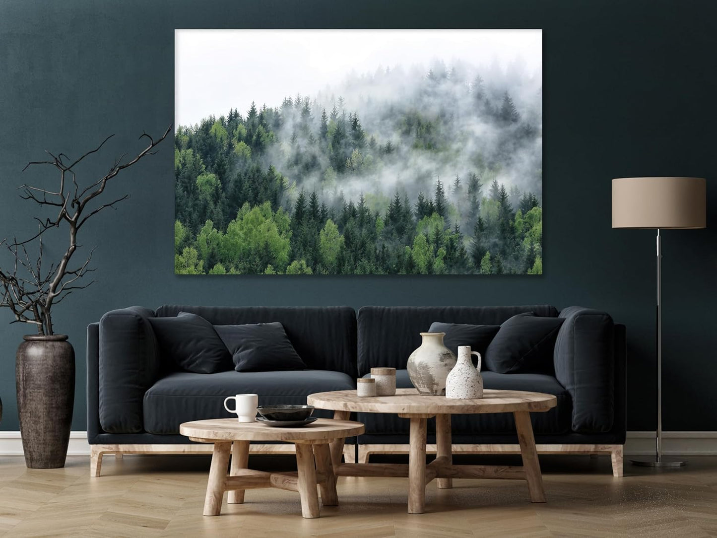 Nature Wall Art Prints - Ocean Forest Mountain Lake Canvas Landscapes - Small to Extra Large Living Room Bedroom Kitchen Bathroom Décor (Pine Trees in Fog, 31L" x 47W")