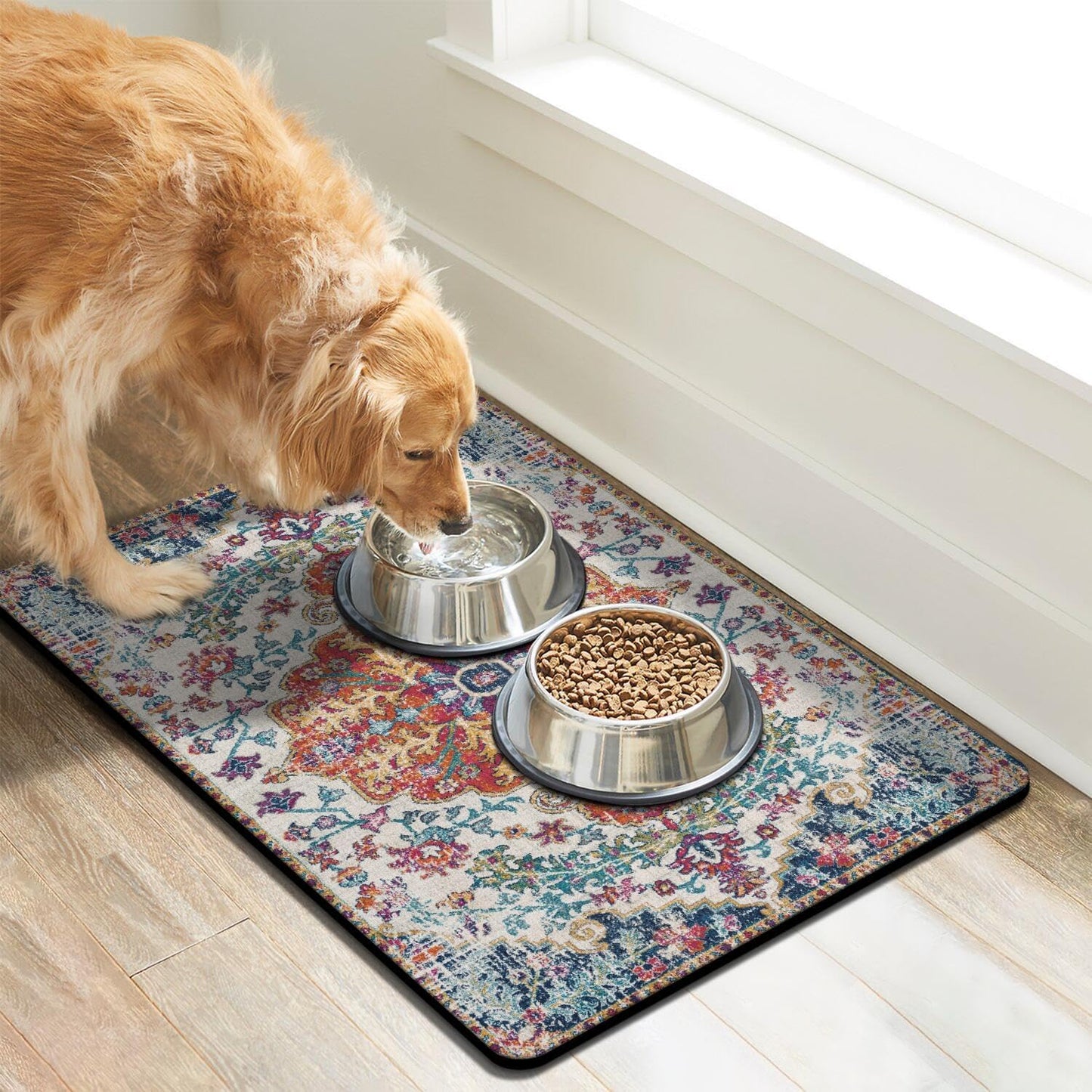 Pet Feeding Mat for Floors Waterproof Dog Mat for Food and Water Absorbent Quick Dry Non Slip mat for Cat Bowls