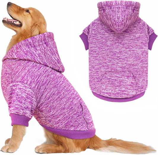 Dog Sweaters for Large Dogs Hoodie Fleece Dog Sweater Soft Clothes Sweatshirt with Pocket Hoodie for Large Dogs(Purple&XL)